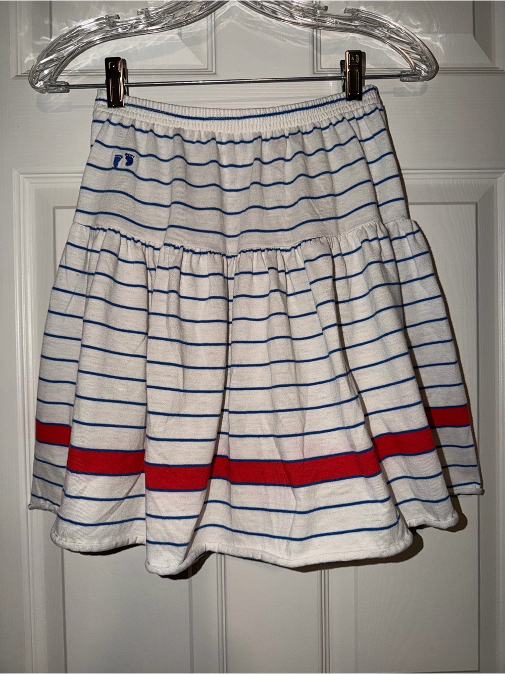 Vintage 70s Hang Ten Striped Knit Tiered Mini Skirt Twin Footprints Logo M